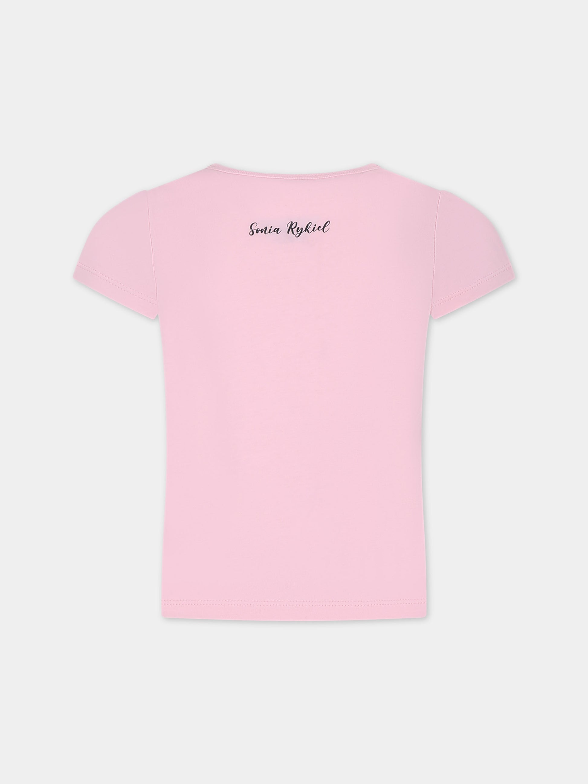 T-shirt rosa per bambina con logo e paillettes,Sonia Rykiel Paris,A15013 45T