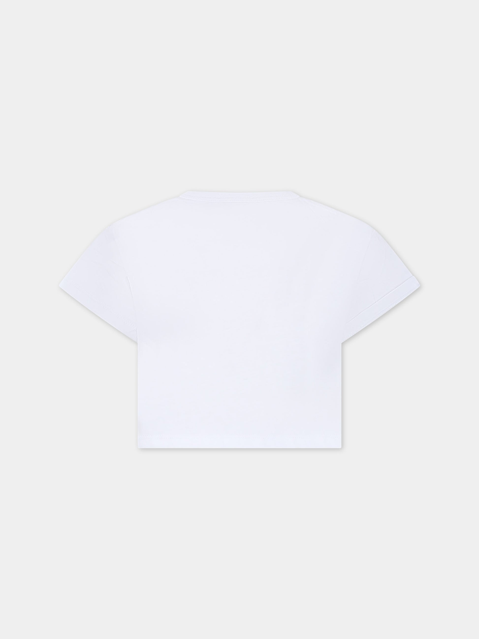 T-shirt crop bianca per bambina con logo e cuore,Sonia Rykiel Paris,A15015 10P