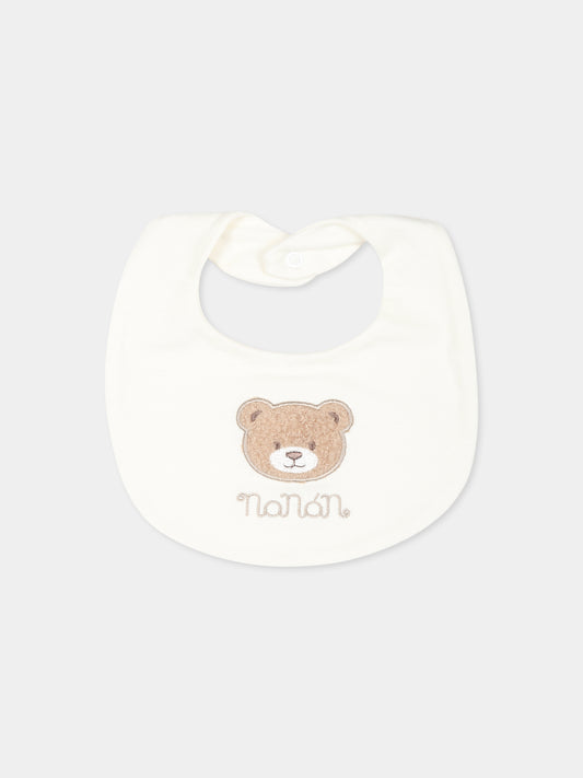 Bavaglino bianco per neonato con orso,Nanan,I24159B