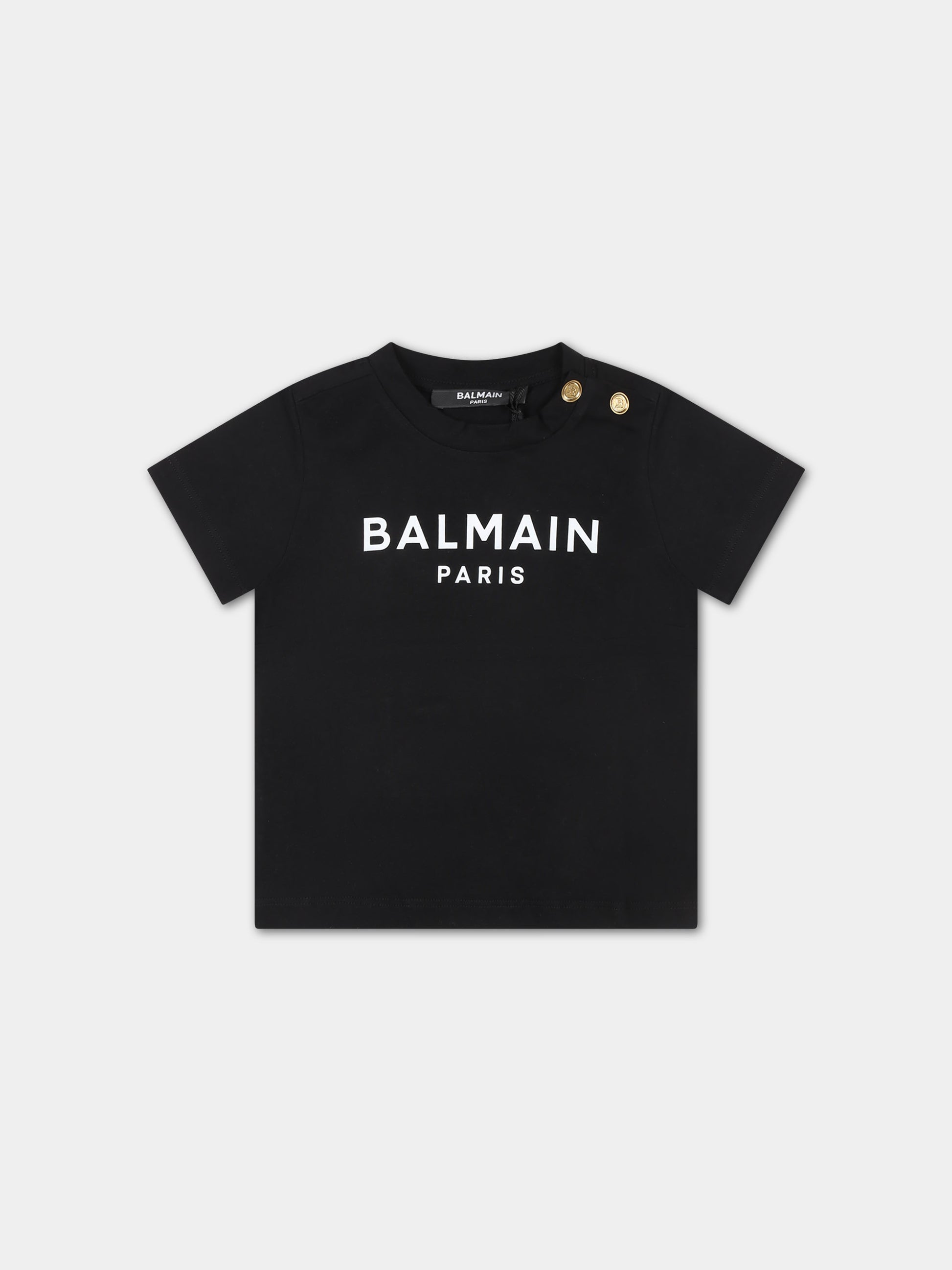 T-shirt nera per neonati con logo,Balmain Kids,6Q8891 J0006 930BC