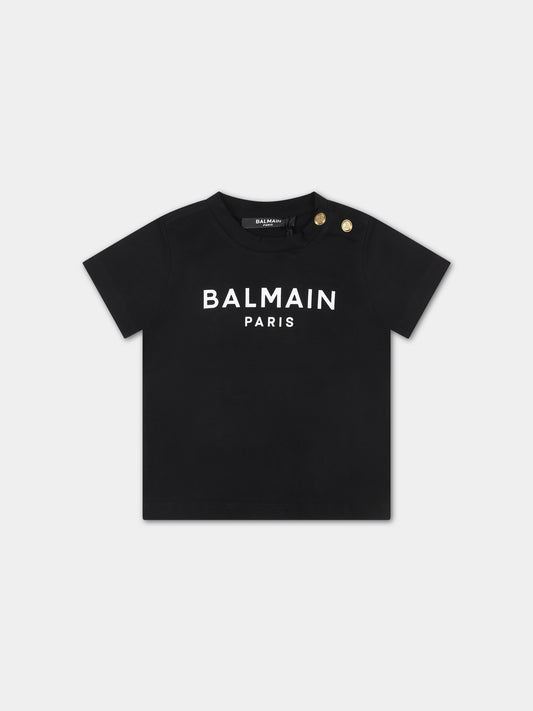 T-shirt nera per neonati con logo,Balmain Kids,6Q8891 J0006 930BC