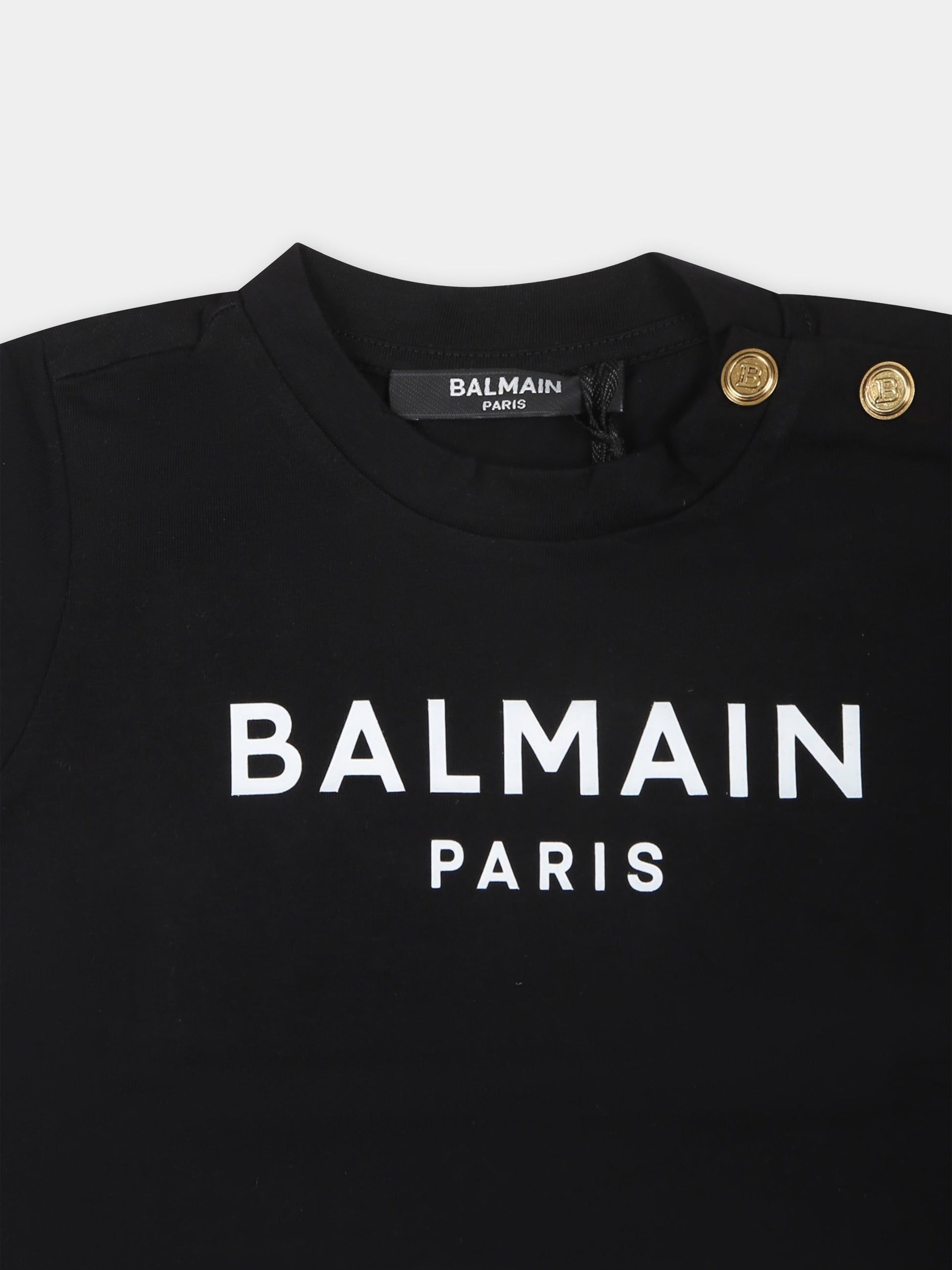 T-shirt nera per neonati con logo,Balmain Kids,6Q8891 J0006 930BC
