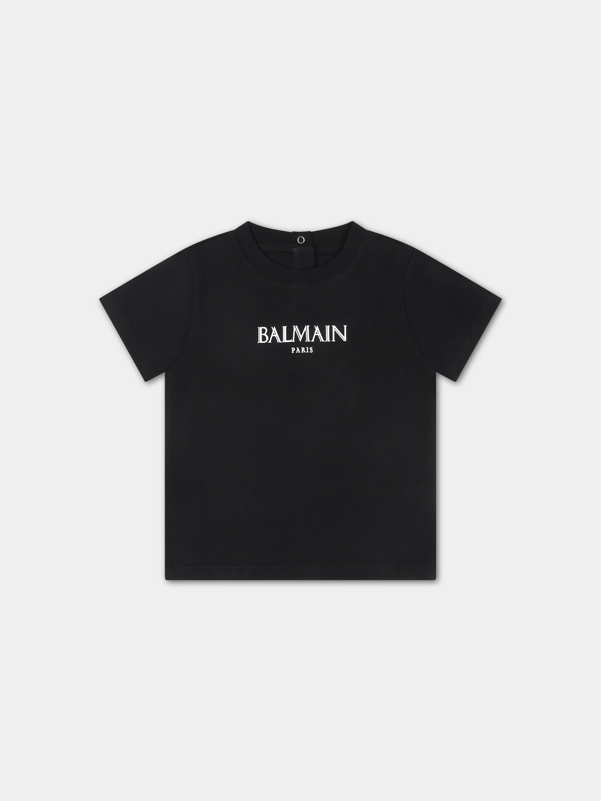 T-shirt nera per neonati con logo,Balmain Kids,BT8671 Z1751 930BC