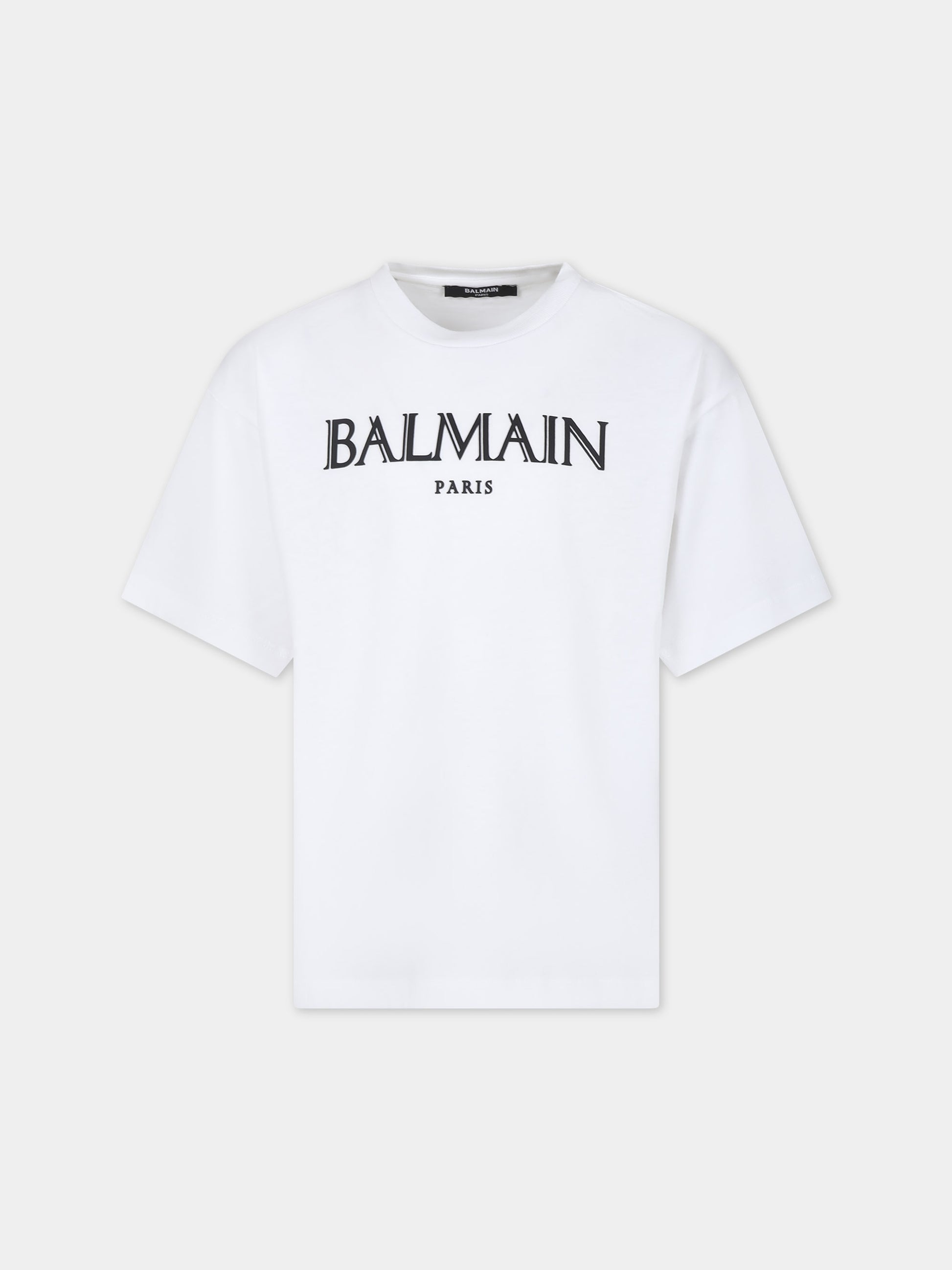T-shirt bianca per bambini con logo,Balmain Kids,BT8S21 Z1751 100NE