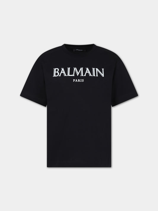 T-shirt nera per bambini con logo,Balmain Kids,BT8S21 Z1751 930BC