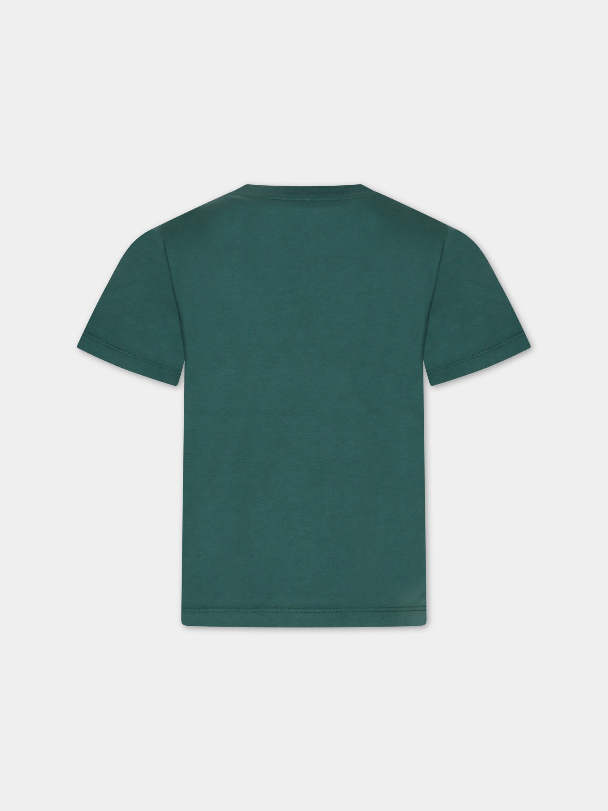 T-shirt verde per bambino con stampa orso e scritta,Stella Mccartney Kids,TT8P91 Z0434 719