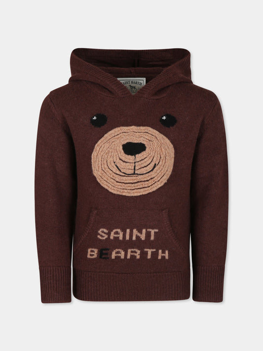 Maglione marrone per bambino con orso,Mc2 Saint Barth,WOO0002 - 00014G