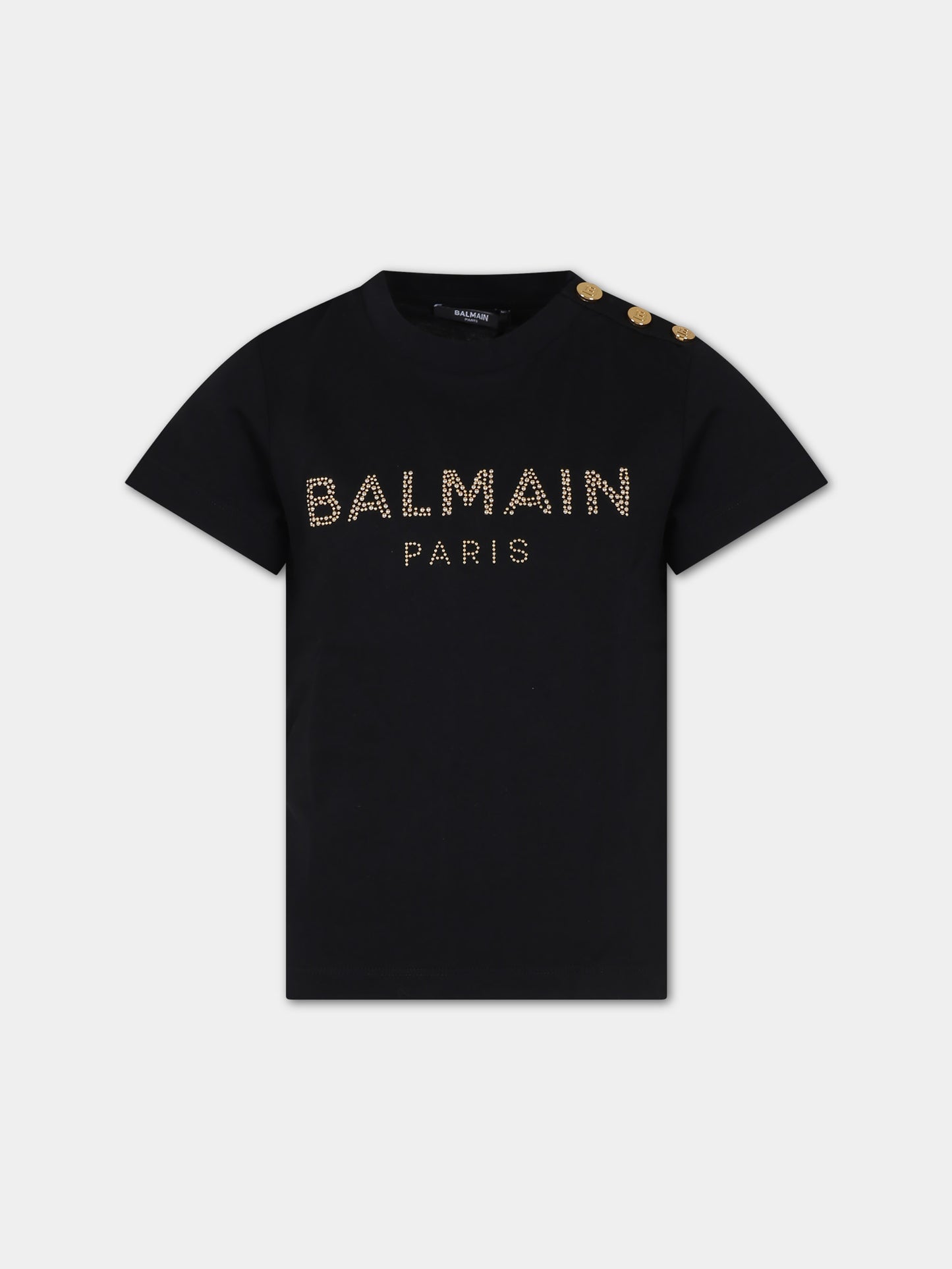 T-shirt nera per bambina con logo e borchie,Balmain Kids,6Q8211 J0006 930OR