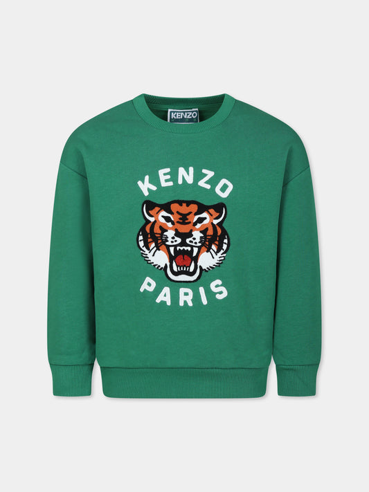 Felpa verde per bambino con tigre,Kenzo Kids,K60581 719