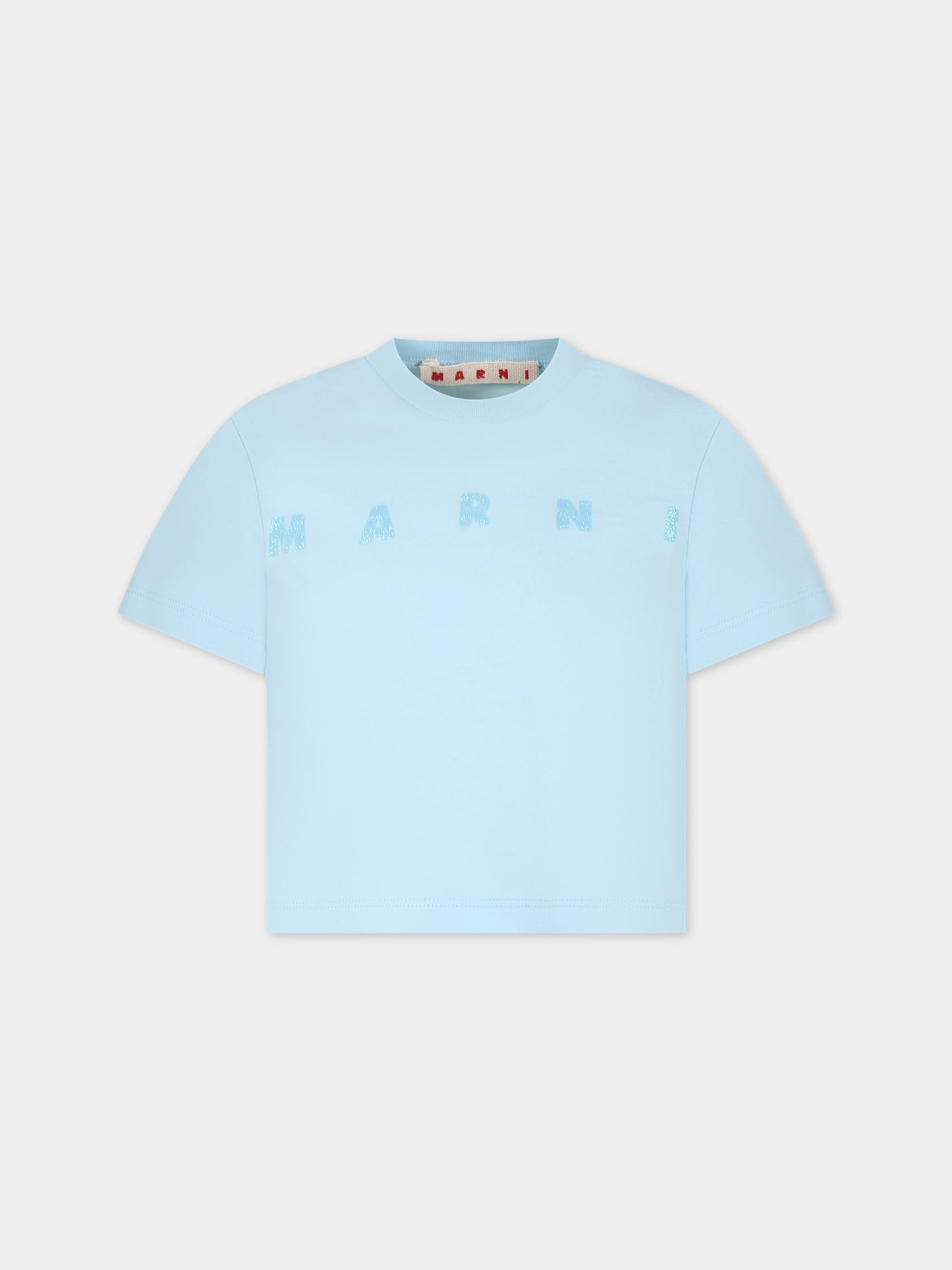 T-shirt crop celeste per bambina con logo,Marni Kids,M01027 M00NE 0M845