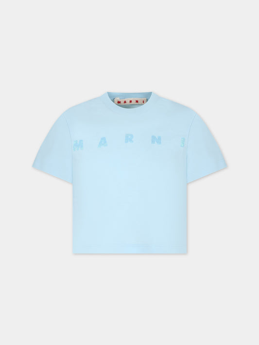 T-shirt crop celeste per bambina con logo,Marni Kids,M01027 M00NE 0M845