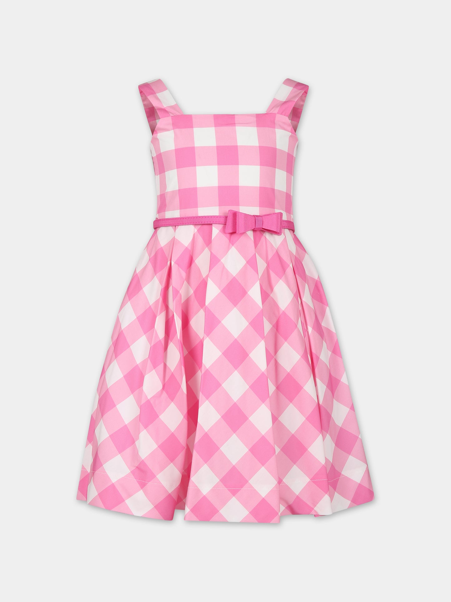 Vestito rosa per bambina con fiocco e stampa vichy,Monnalisa,11C935 3695 9993