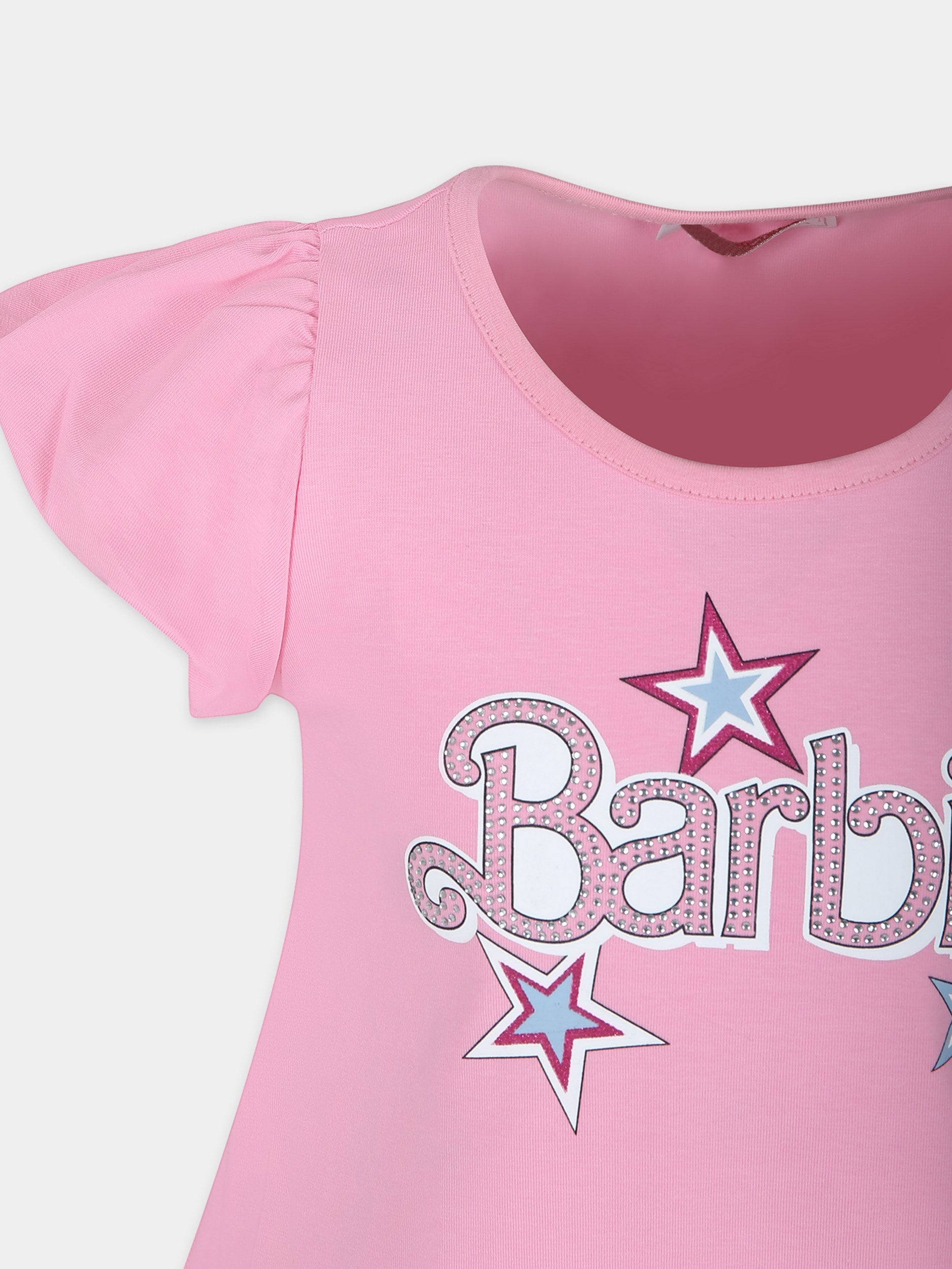 Vestito rosa per bambina con scritta e strass,Monnalisa,19C936 3011 0093