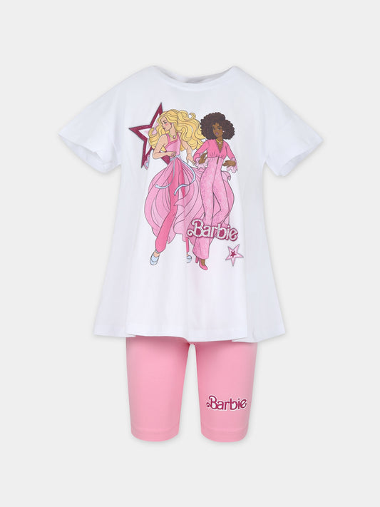 Completo bianco per bambina con stampa Barbie e strass,Monnalisa,19C500 3011 9993