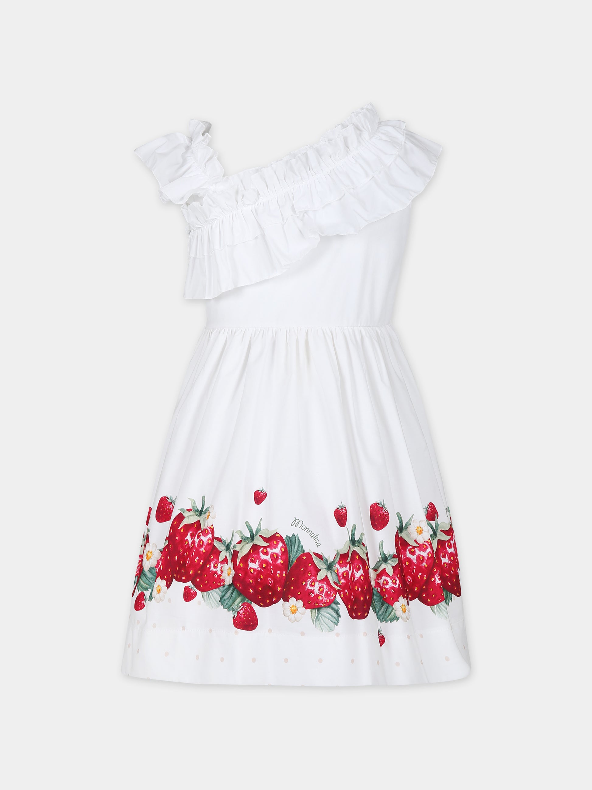 Vestito bianco per bambina con stampa fragole,Monnalisa,11C920 3635 9944