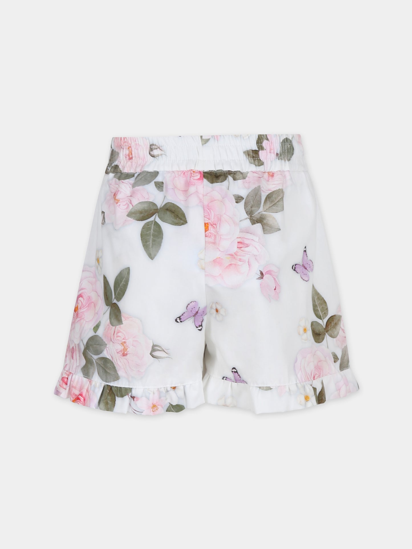 Shorts bianchi per bambina con stampa floreale,Monnalisa,11C421 3672 0099
