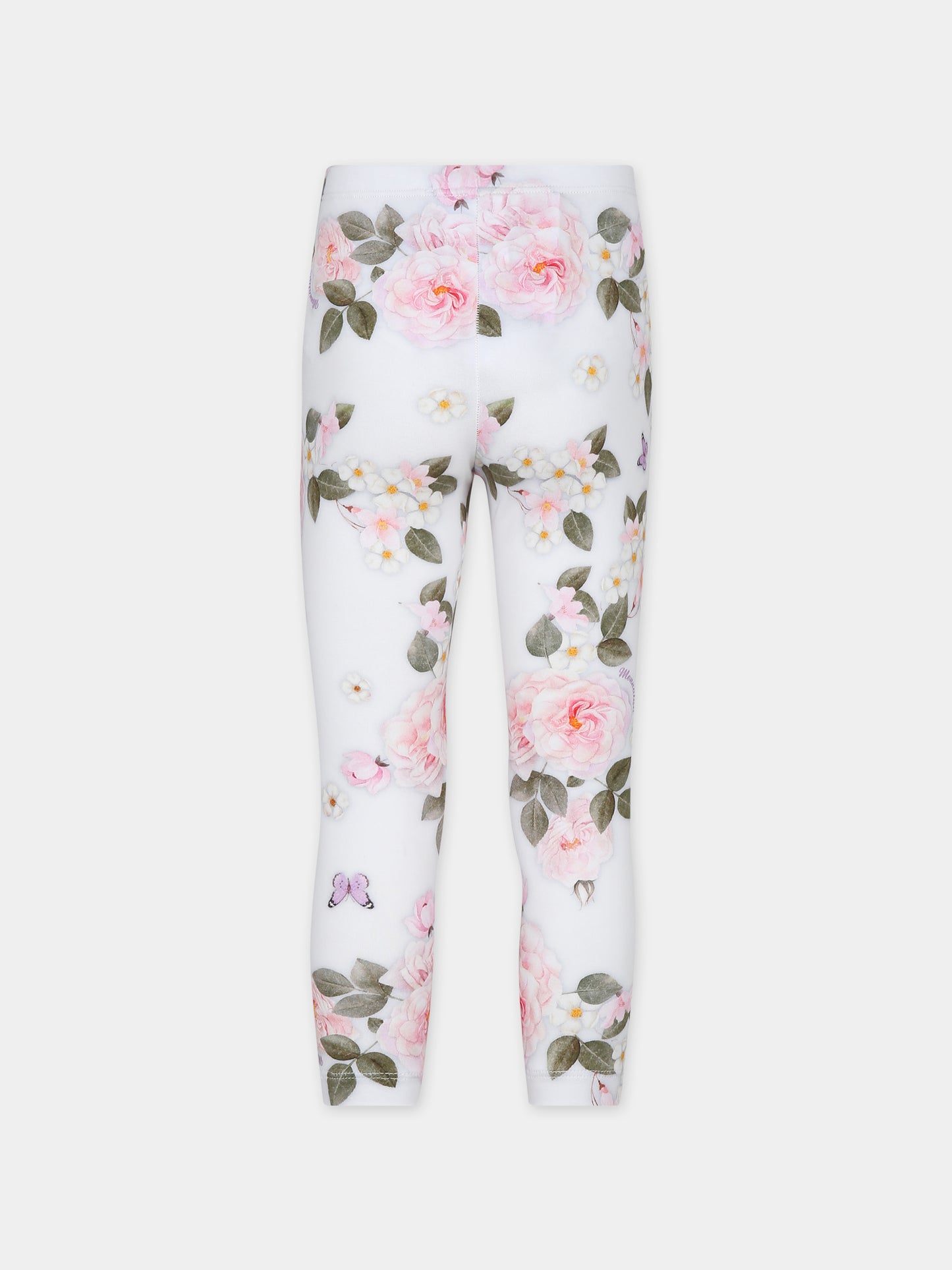 Leggings bianchi per bambina con stampa floreale,Monnalisa,11C422 3673 0099