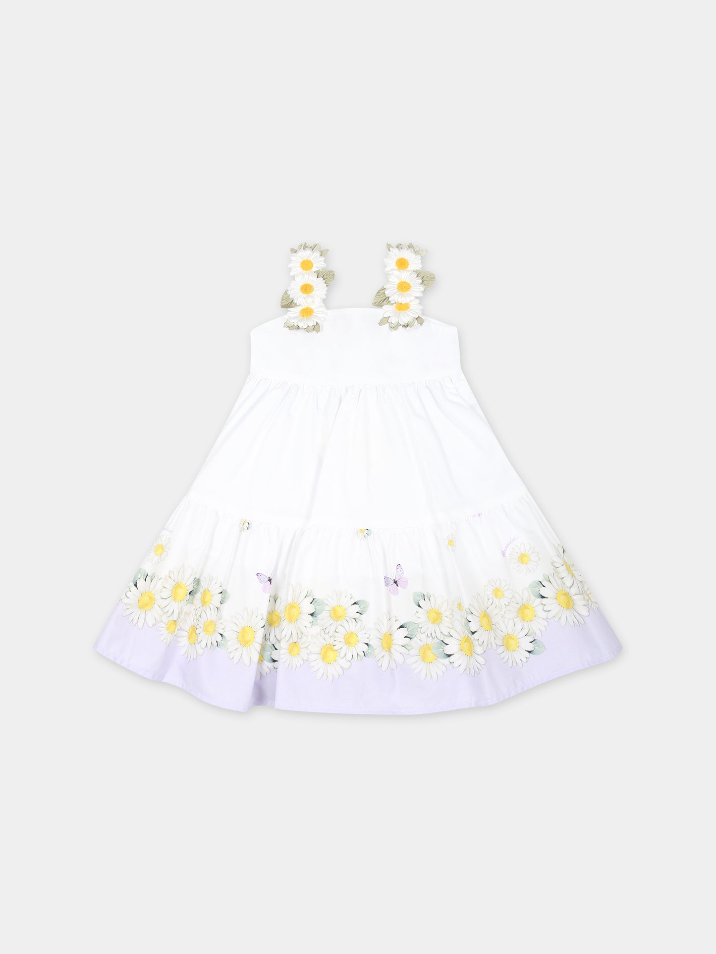Vestito bianco per neonata con margherite,Monnalisa,31C914 3616 9965