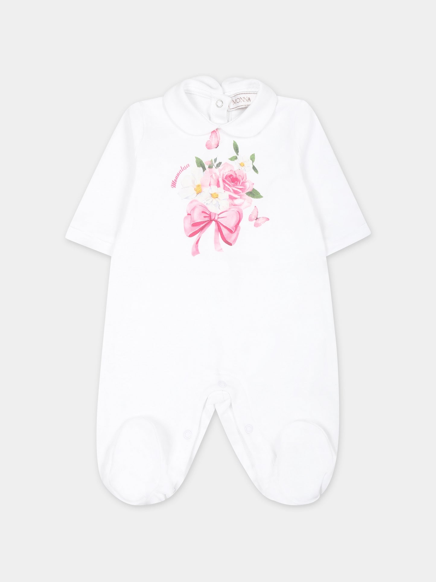 Set bianco per neonata con stampa fiori,Monnalisa,35C501 3000 0099
