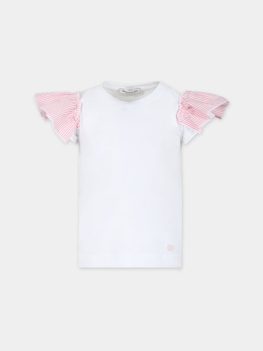 T-shirt bianca per bambina con cuore rosa,Monnalisa,17C604 3201 9990