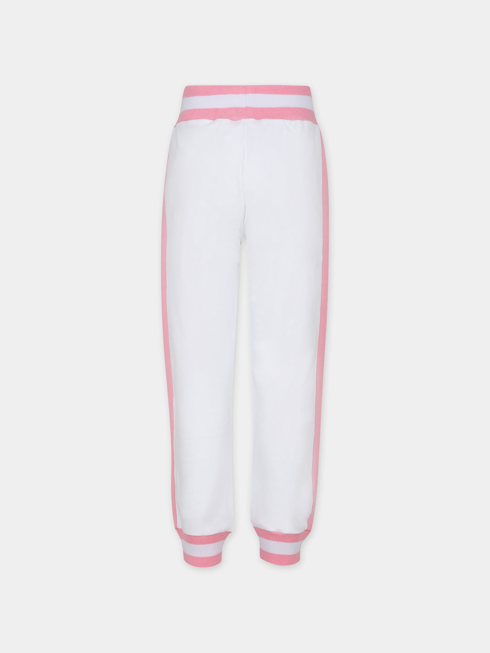 Pantaloni bianchi per bambina con scritta e strass,Monnalisa,19C437 3008 0099