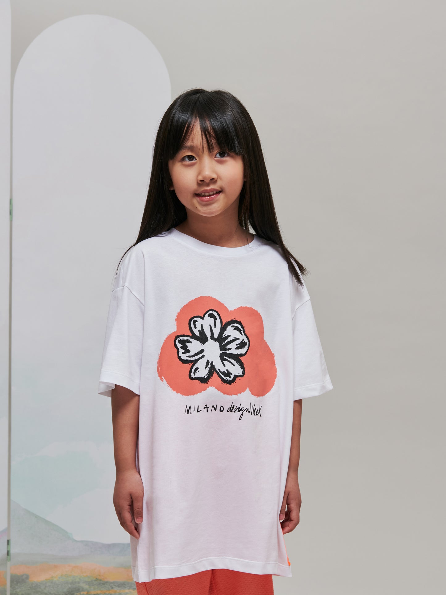 T-shirt bianca per bambina con nuvola arancione,Simonetta X Coccolebimbi,G00216 J0177 100RS