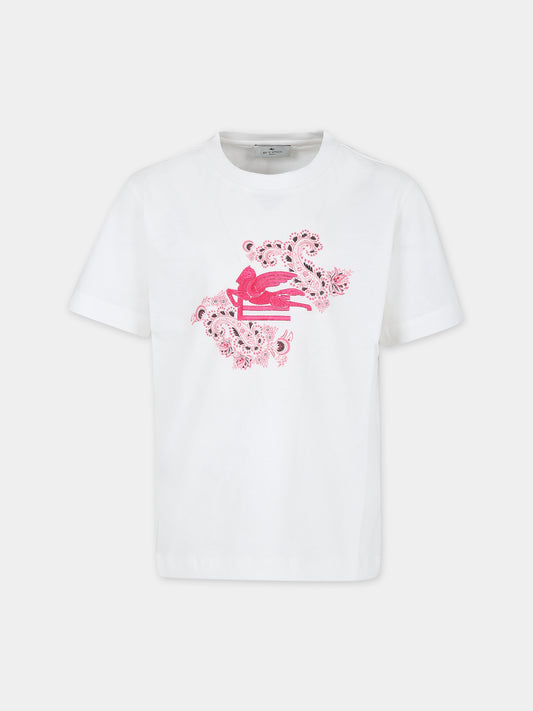 T-shirt avorio per bambina con Pegaso,Etro,GU8P21 Z2081 101RO
