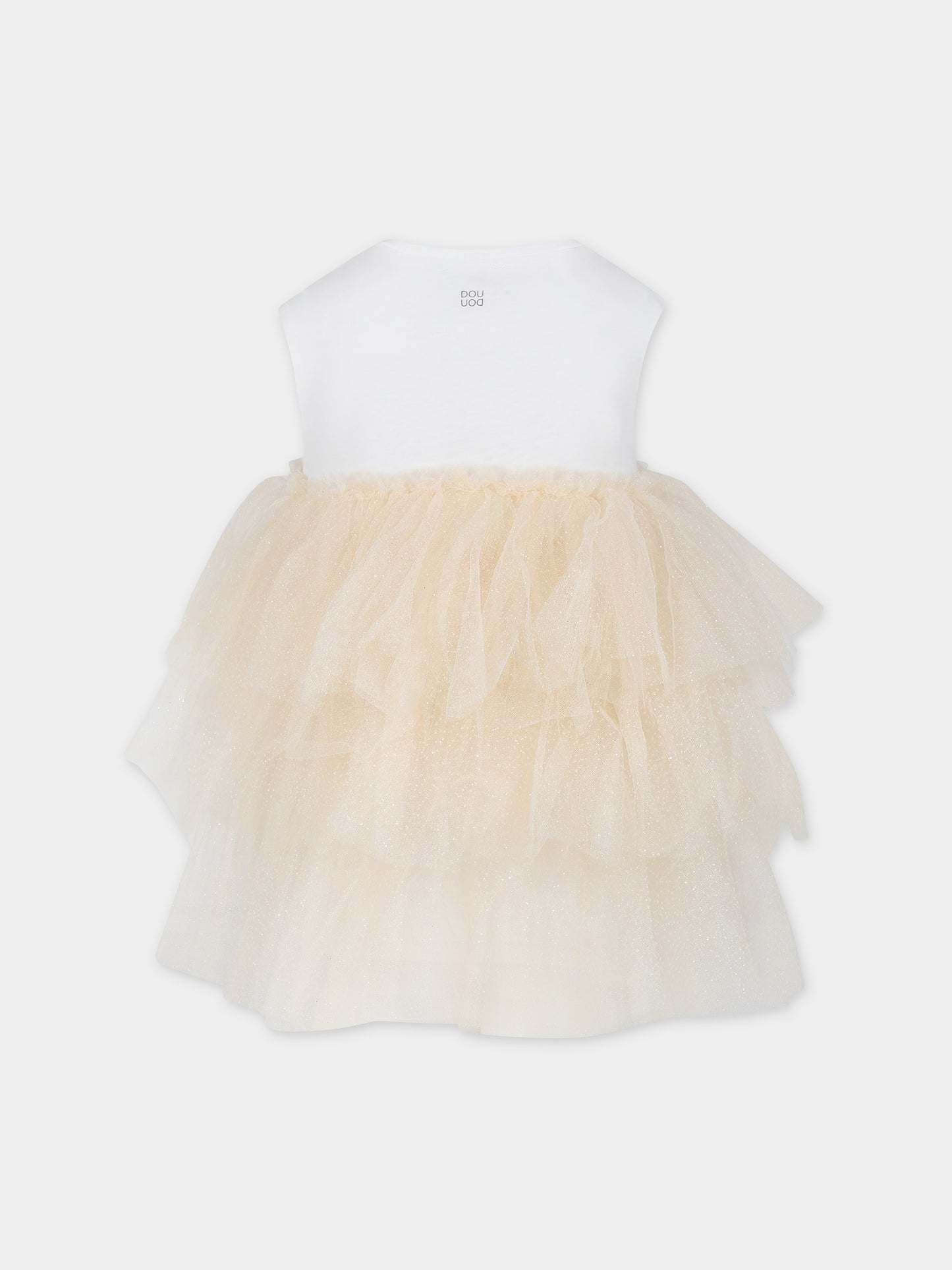 Vestito beige per bambina con tulle,Douuod Kids,DU1B32 T0069 182
