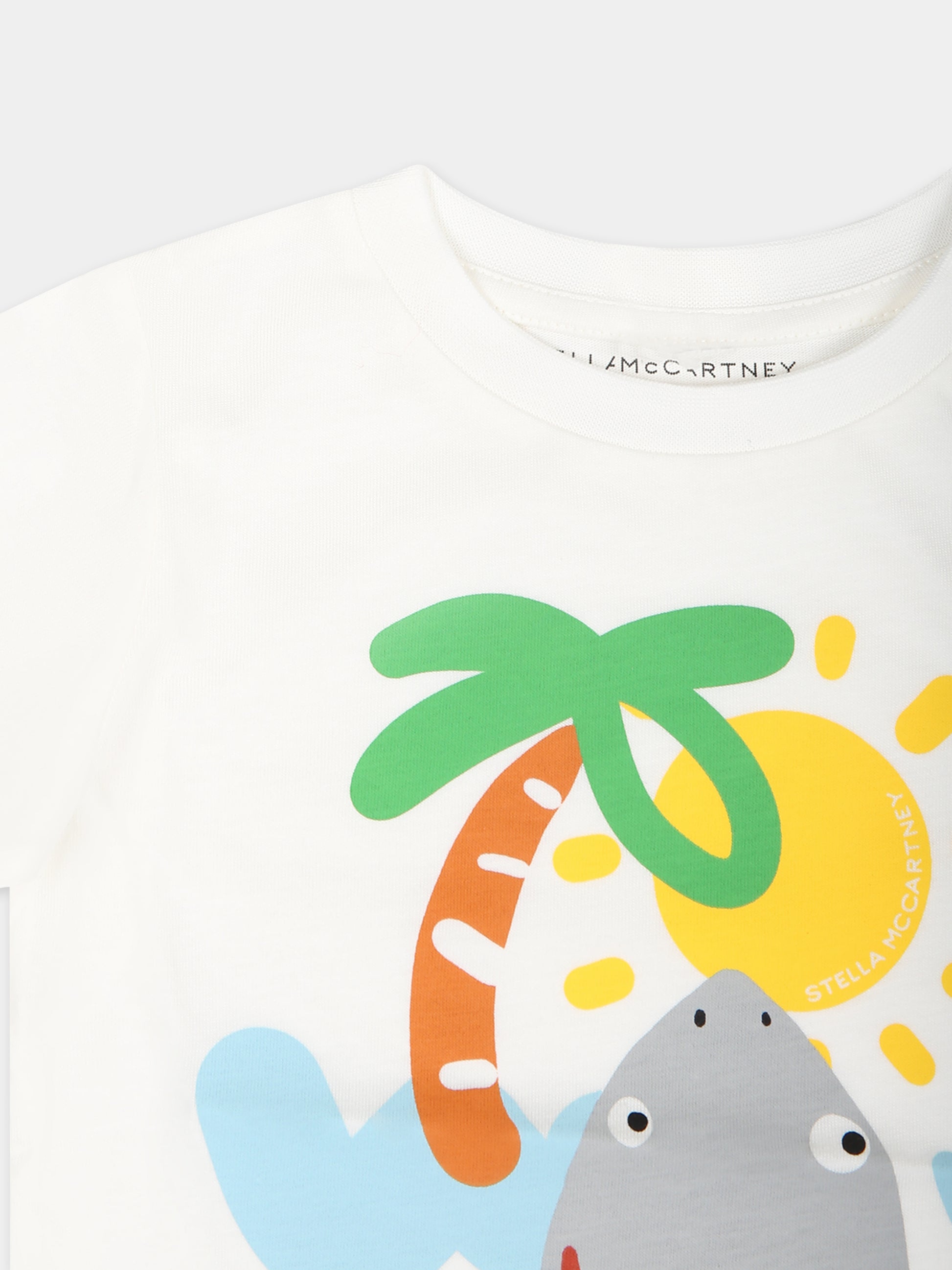 T-shirt bianca per neonato con stampa squalo,Stella Mccartney Kids,TU8611 Z0434 101