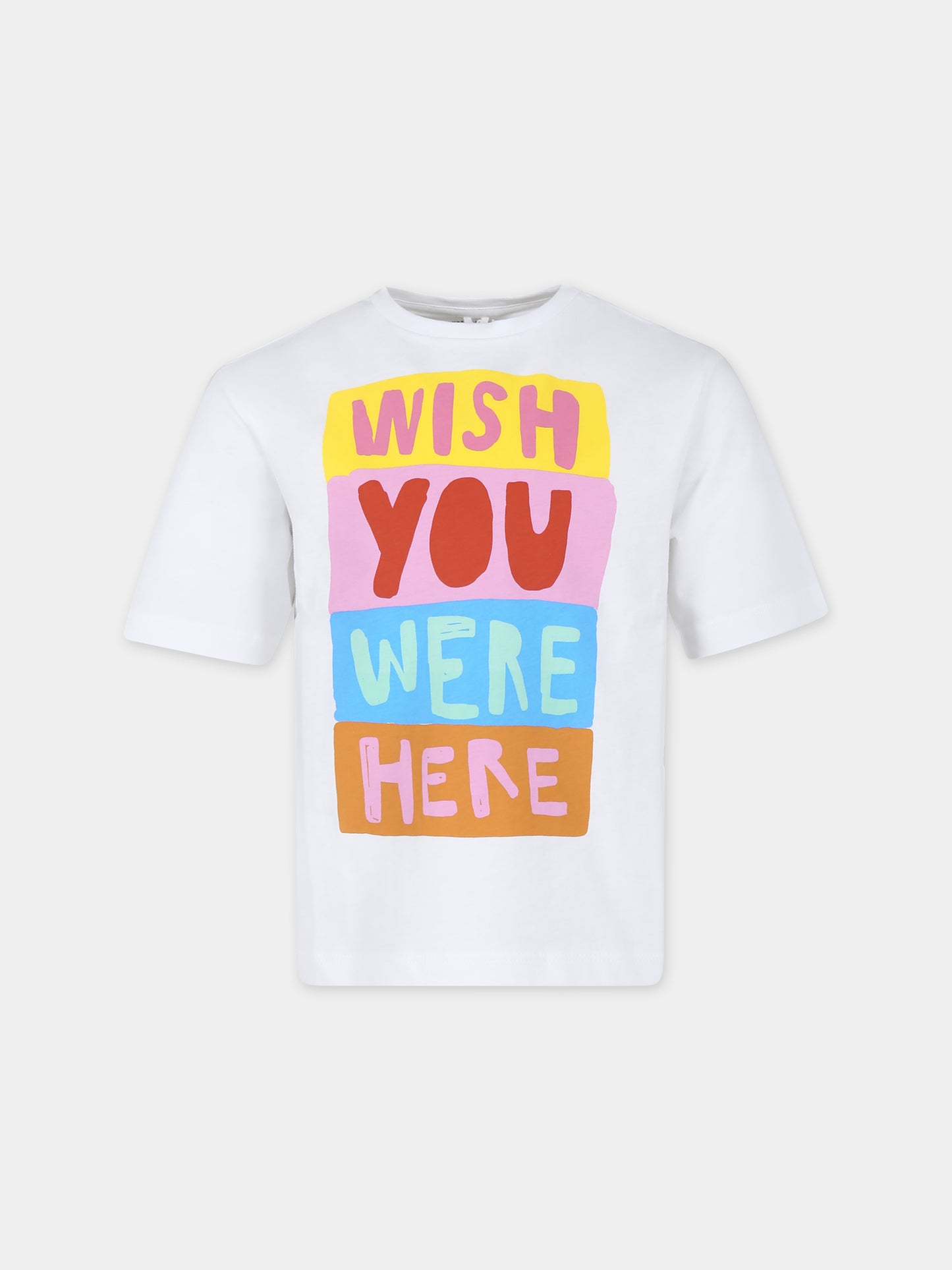 T-shirt bianca per bambina con stampa slogan,Stella Mccartney Kids,TU8B11 Z0434 100