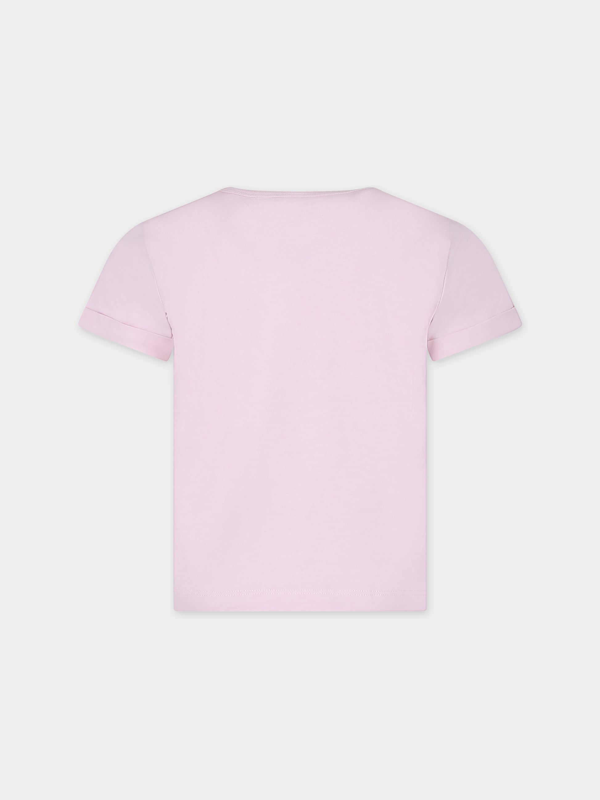 T-shirt rosa per bambina con stampa cocktail e scritta,Stella Mccartney Kids,TU8D21 Z0434 50H