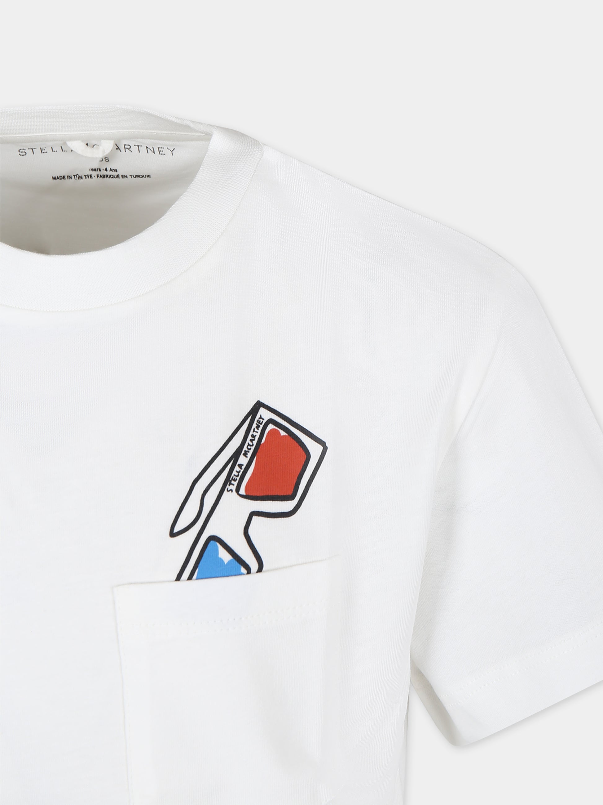 T-shirt avorio per bambino con stampa occhiali,Stella Mccartney Kids,TU8Q51 Z0434 101