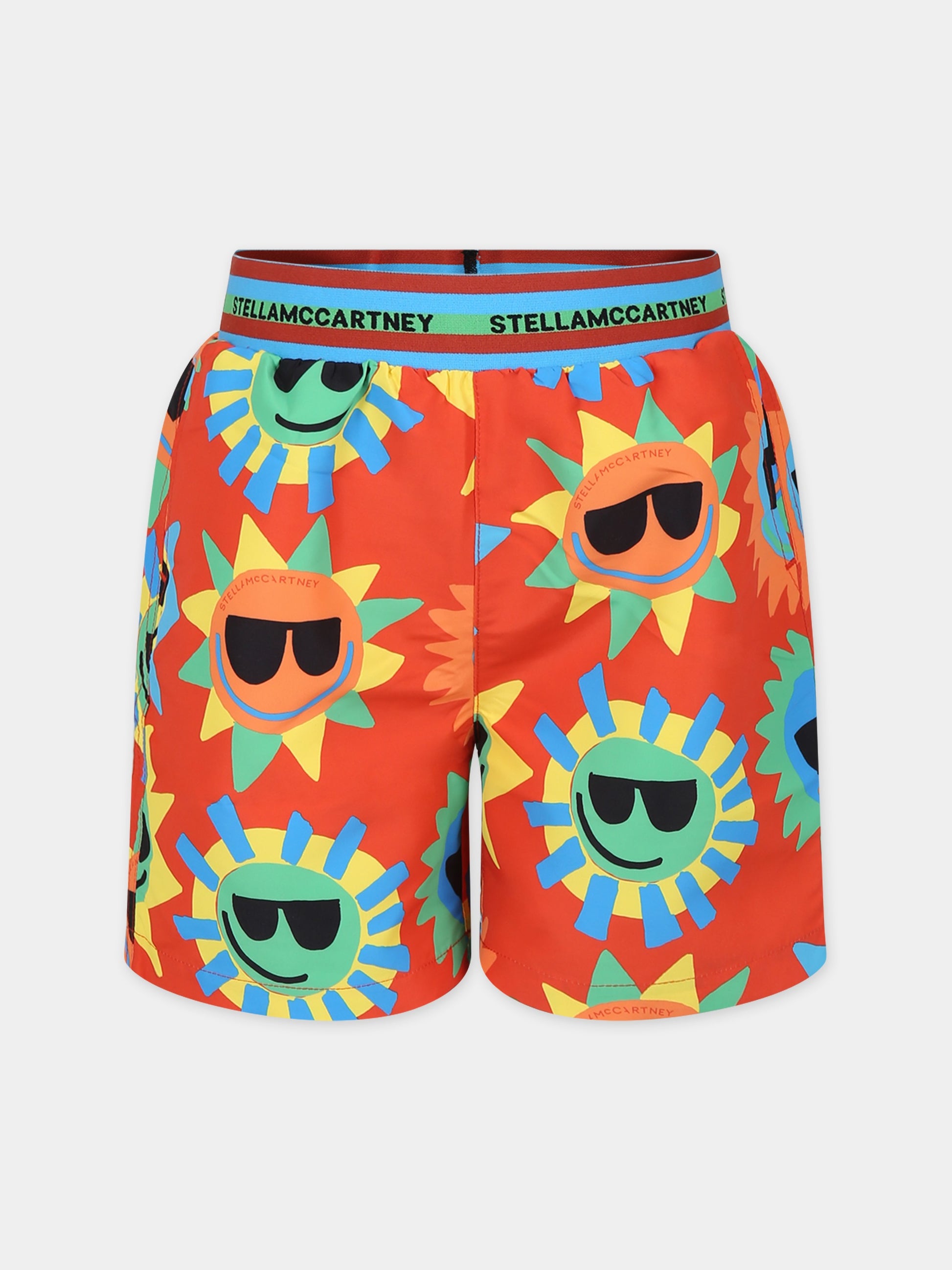 Boxer mare rosso per bambino con stampa sole,Stella Mccartney Kids,TUCP59 Z1706 421