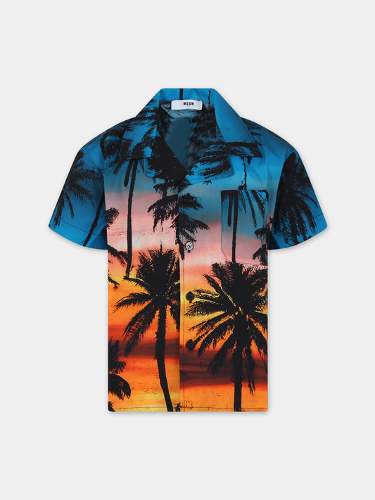Camicia arancione per bambino con stampa palme,Msgm Kids,S4MSJBSI236 140