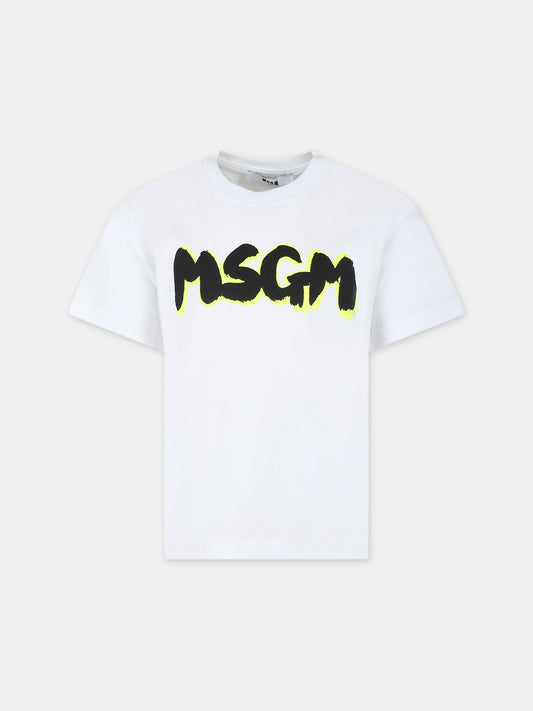 T-shirt bianca per bambino con logo,Msgm Kids,S4MSJBTH224 001