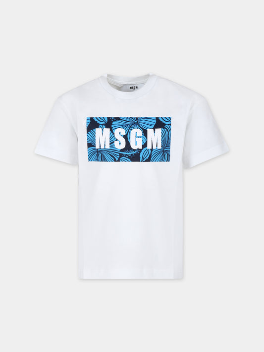 T-shirt bianca per bambino con logo,Msgm Kids,S4MSJBTH257 001