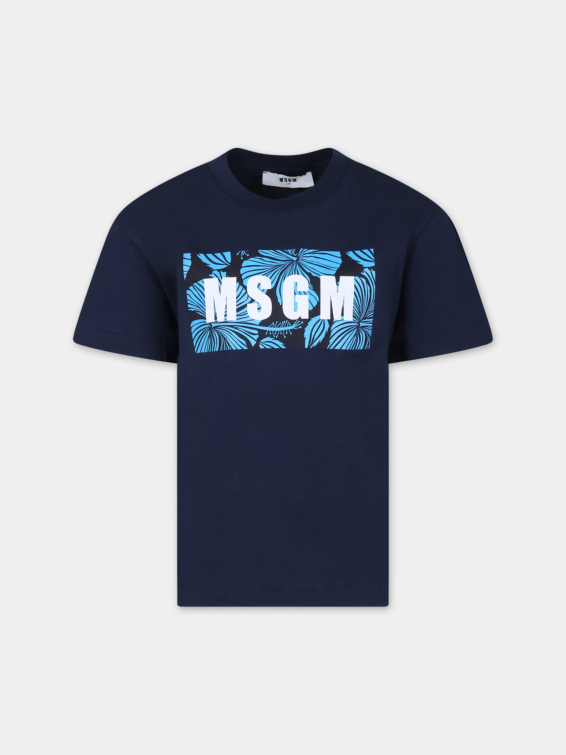 T-shirt blu per bambino con logo,Msgm Kids,S4MSJBTH257 060
