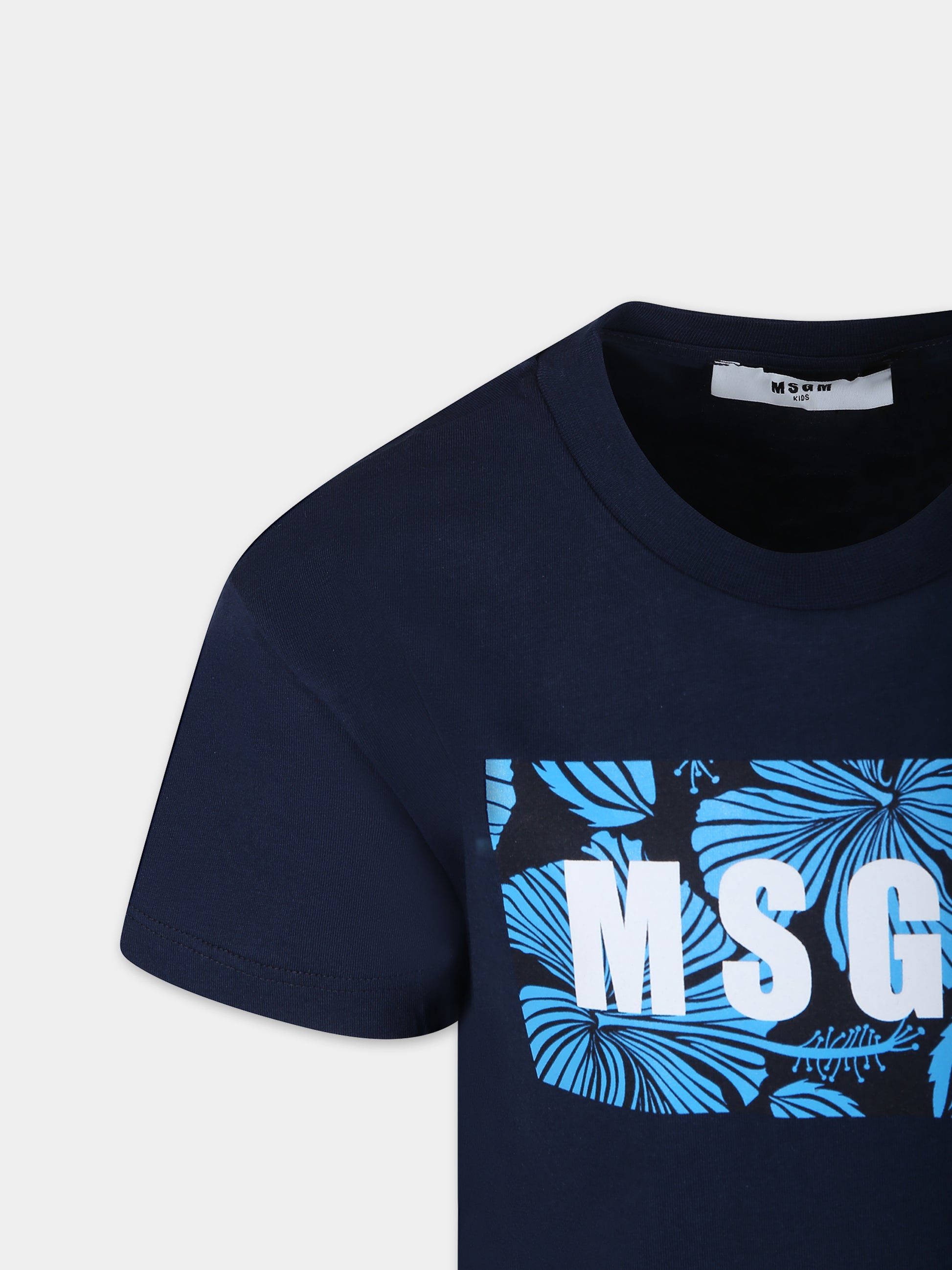 T-shirt blu per bambino con logo,Msgm Kids,S4MSJBTH257 060