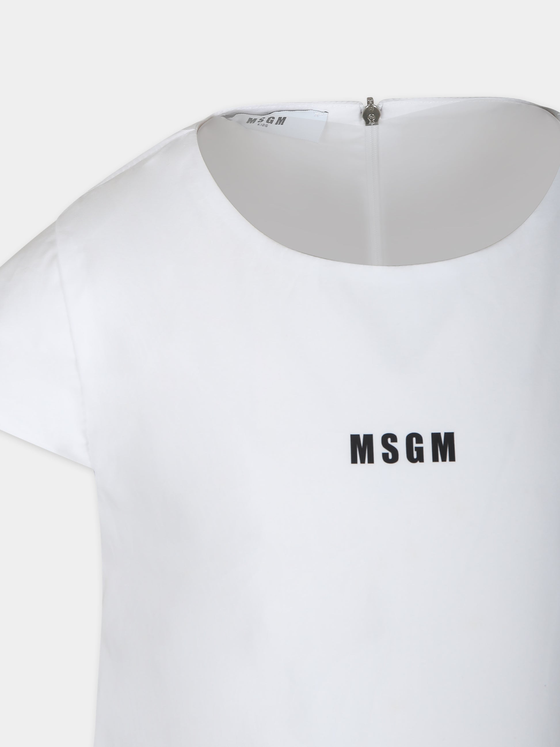 Vestito bianco per bambina con logo,Msgm Kids,S4MSJGDR110 001