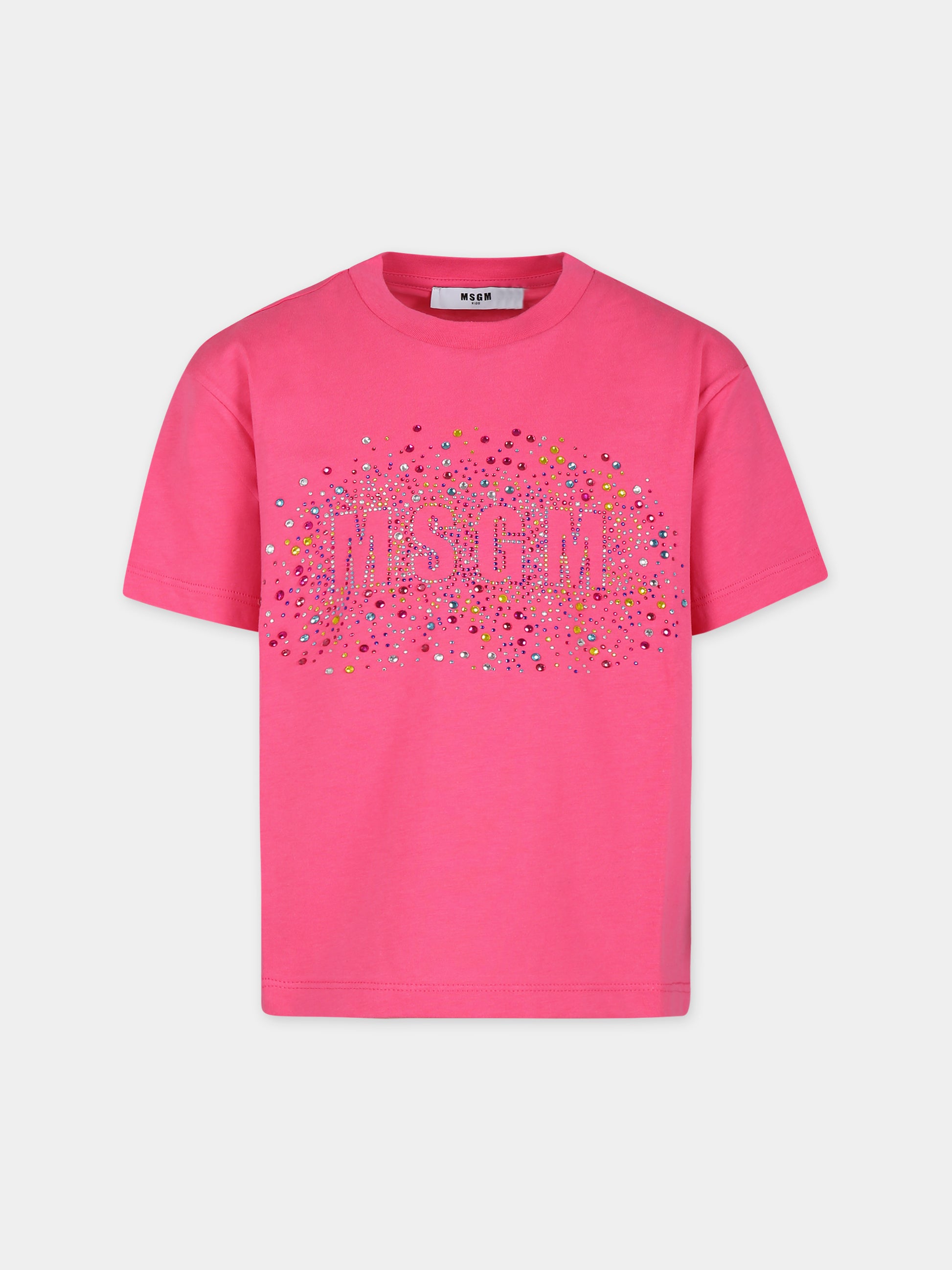 T-shirt rosa per bambina con logo,Msgm Kids,S4MSJGTH152 044