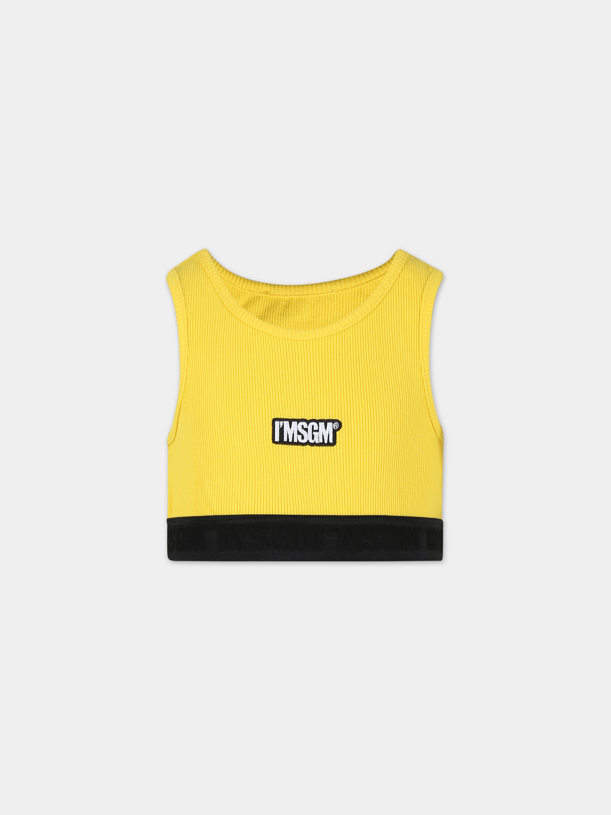 Top crop giallo per bambina con logo,Msgm Kids,S4MSJGTO287 020