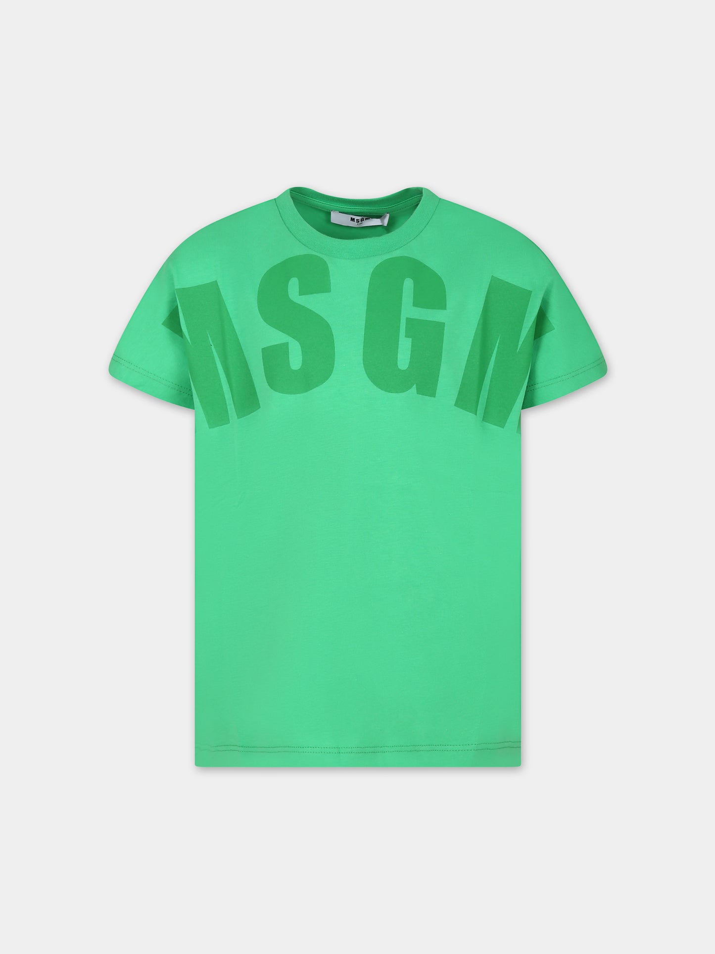 T-shirt verde per bambini con logo,Msgm Kids,S4MSJUTH006 080