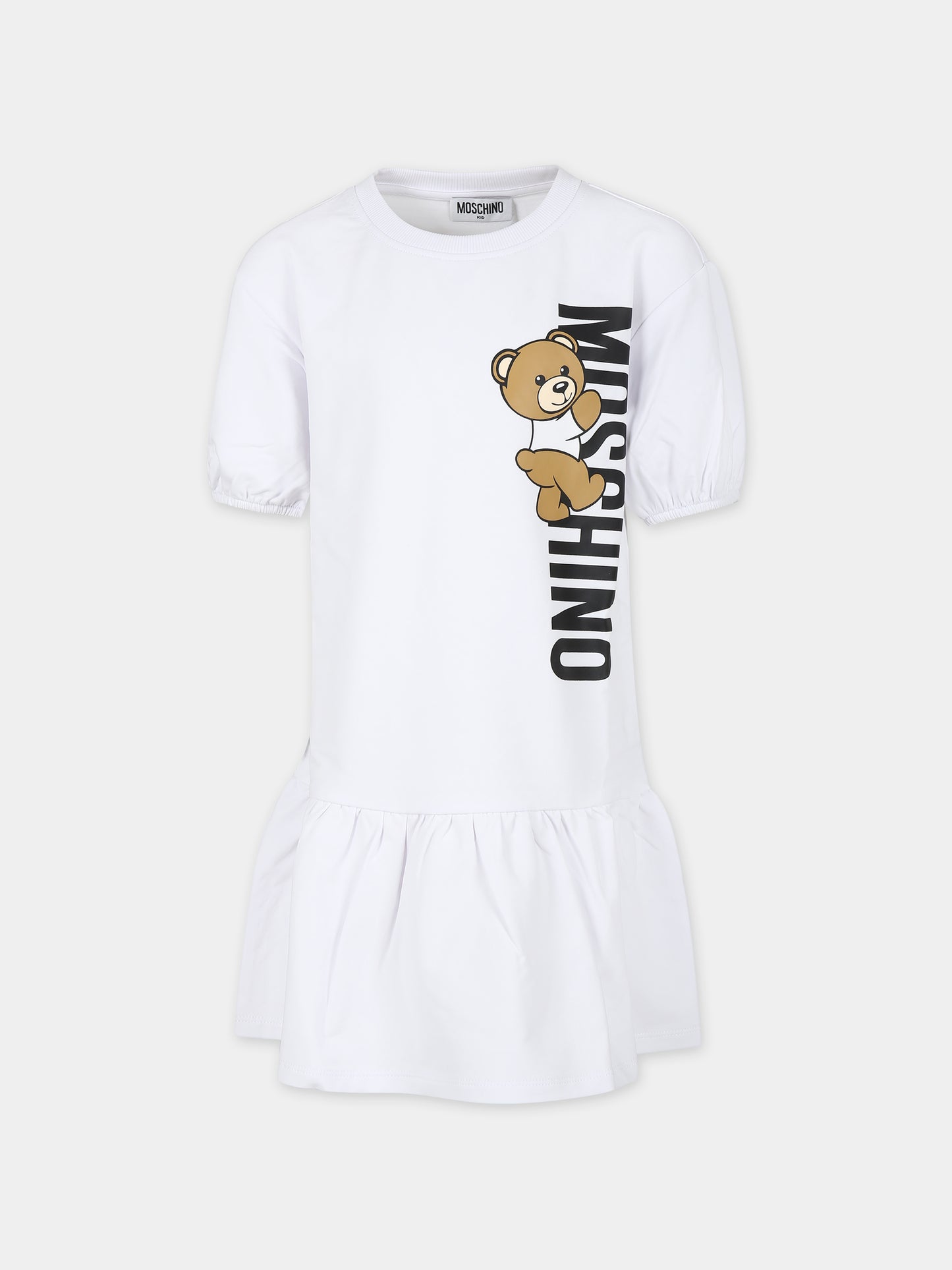 Vestito bianco per bambina con Teddy Bear,Moschino Kids,HAV0CQ LDA25 10101