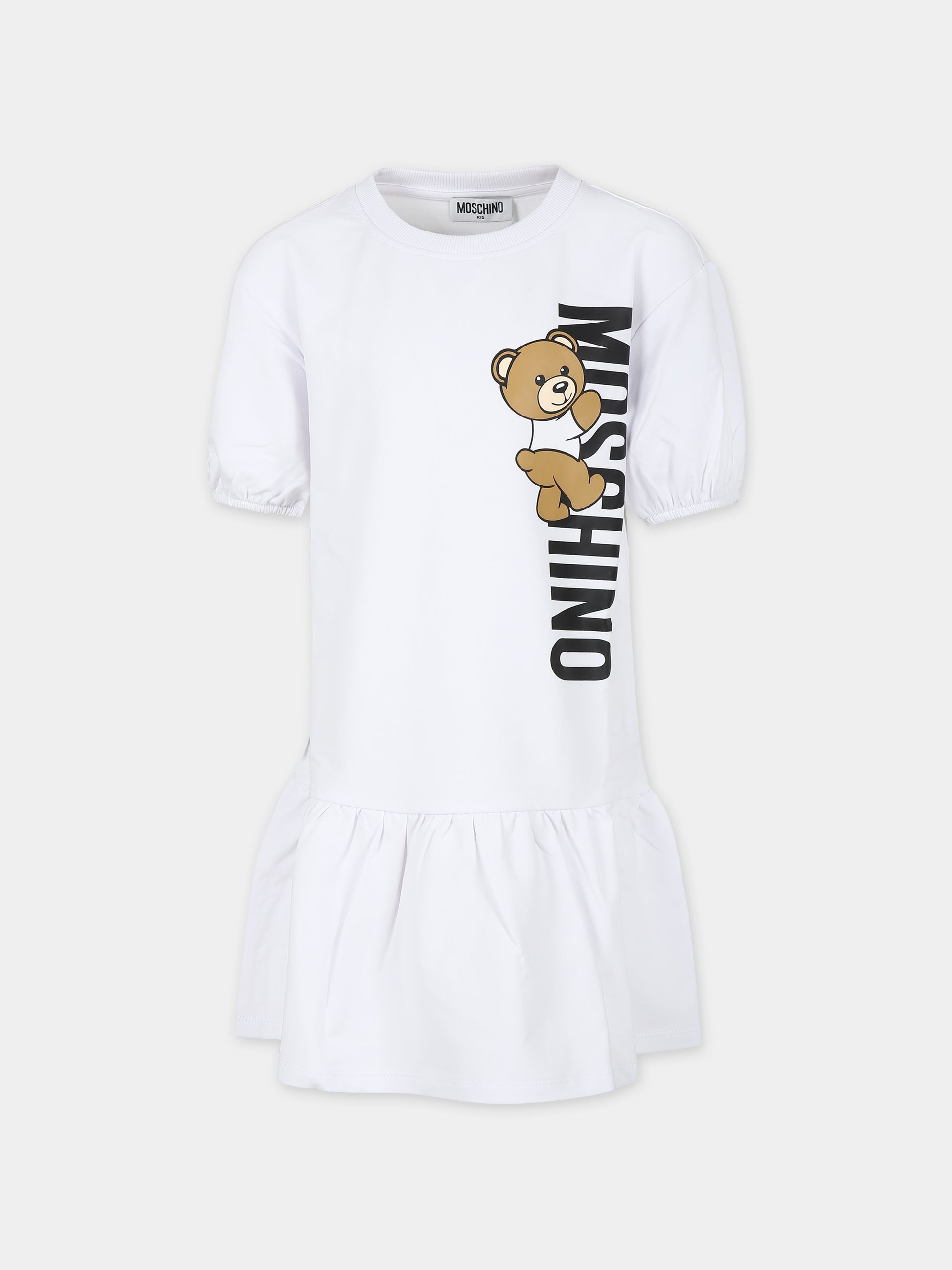 Vestito bianco per bambina con Teddy Bear,Moschino Kids,HAV0CQ LDA25 10101