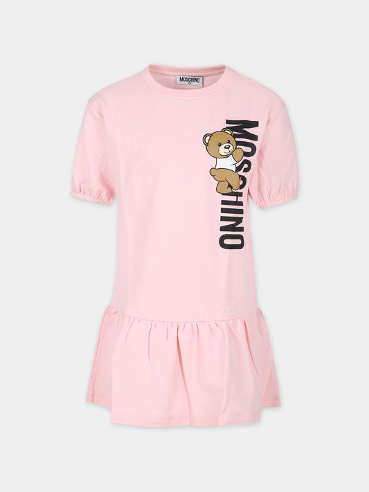 Vestito rosa per bambina con Teddy Bear,Moschino Kids,HAV0CQ LDA25 50209