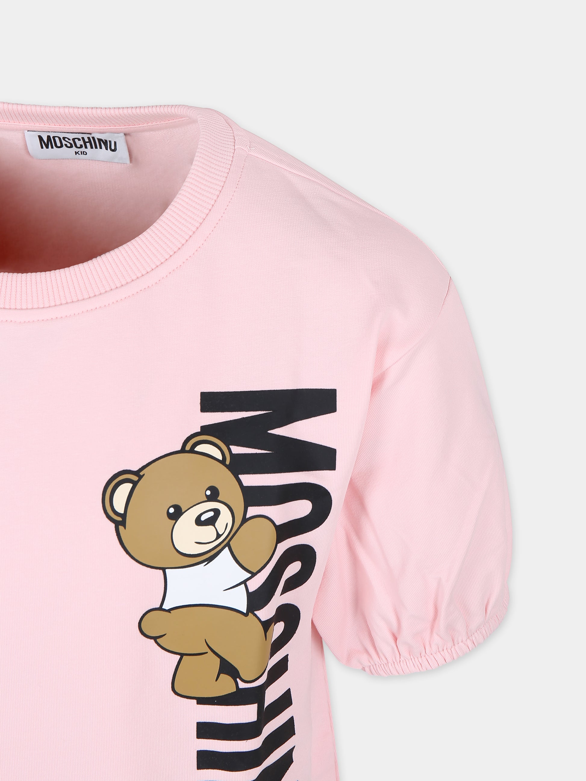 Vestito rosa per bambina con Teddy Bear,Moschino Kids,HAV0CQ LDA25 50209