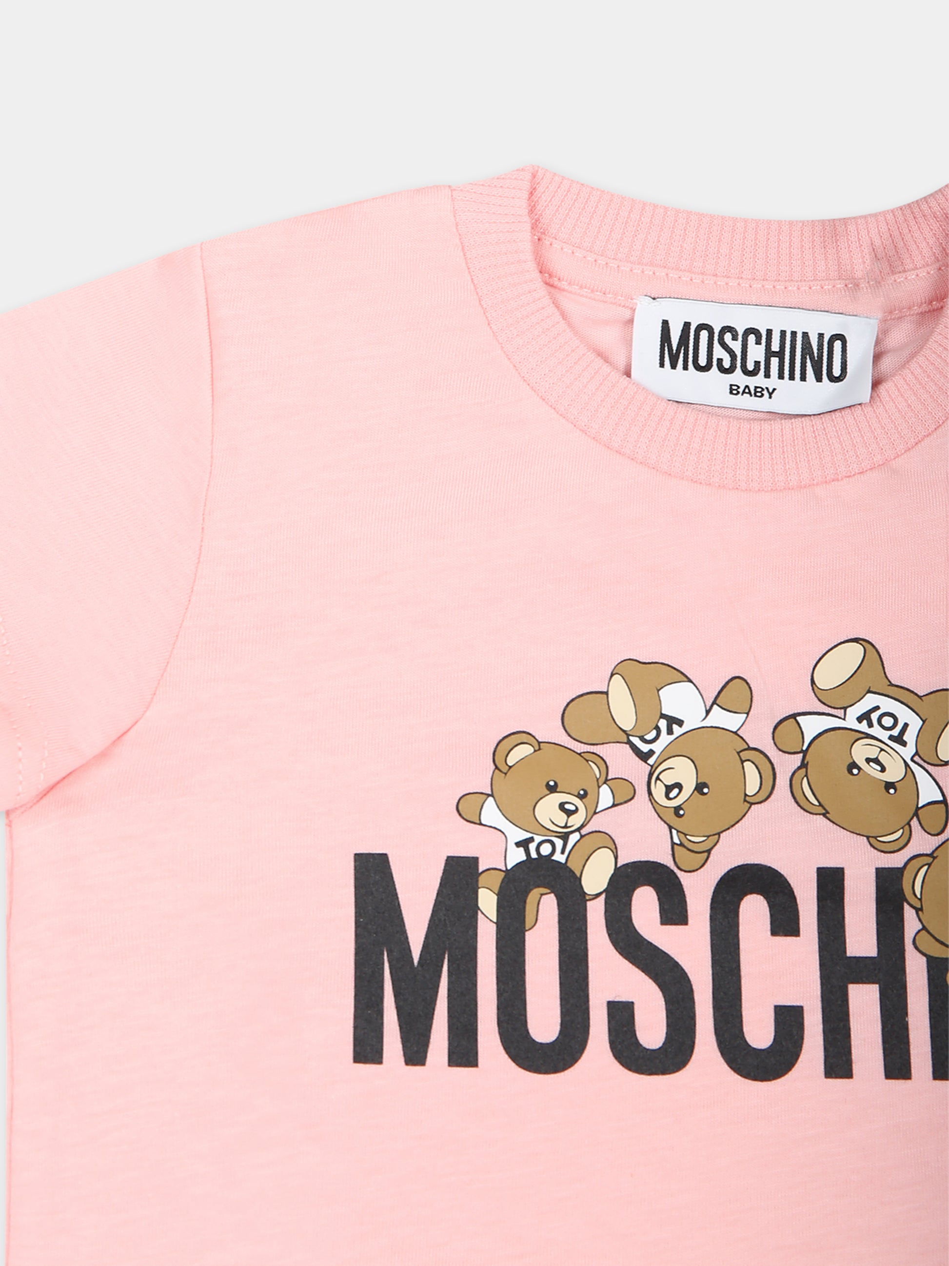 T-shirt rosa per neonata con Teddy Bears,Moschino Kids,MWM032 LAA03 50209