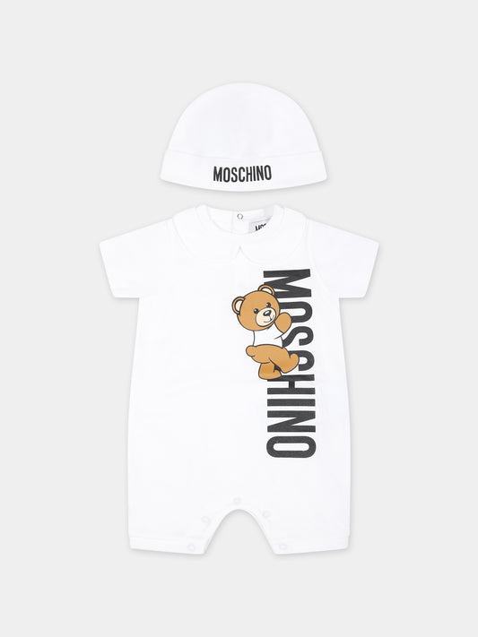 Set bianco per neonati con Teddy Bear e logo,Moschino Kids,MUY068 LAA17 10101