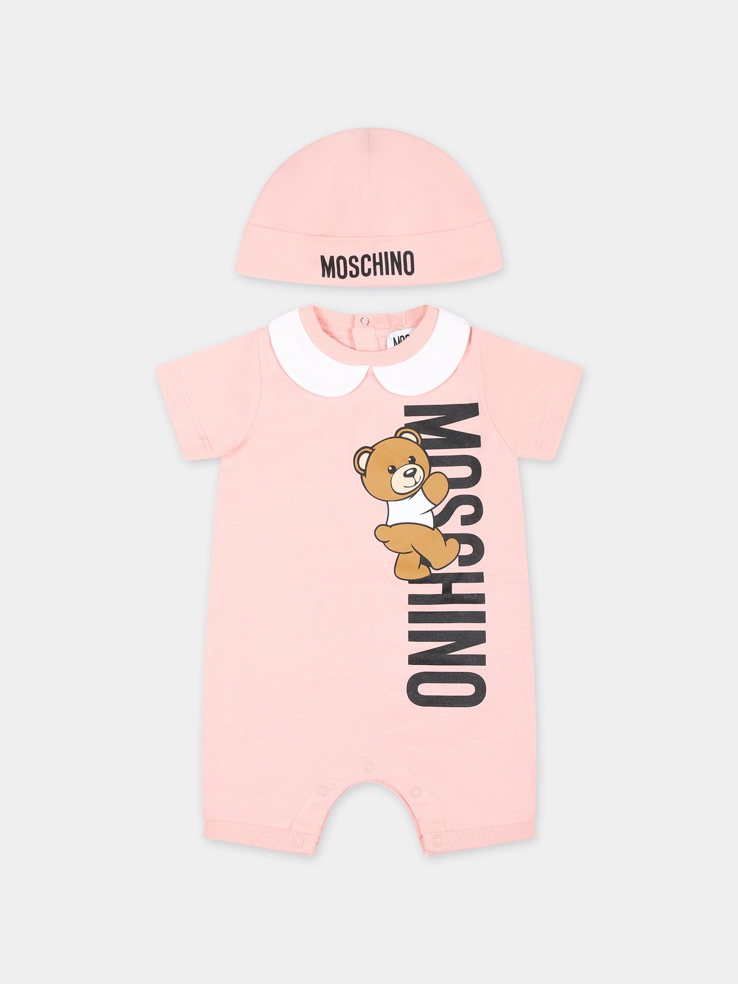 Set rosa per neonata con Teddy Bear e logo,Moschino Kids,MUY068 LAA17 50209