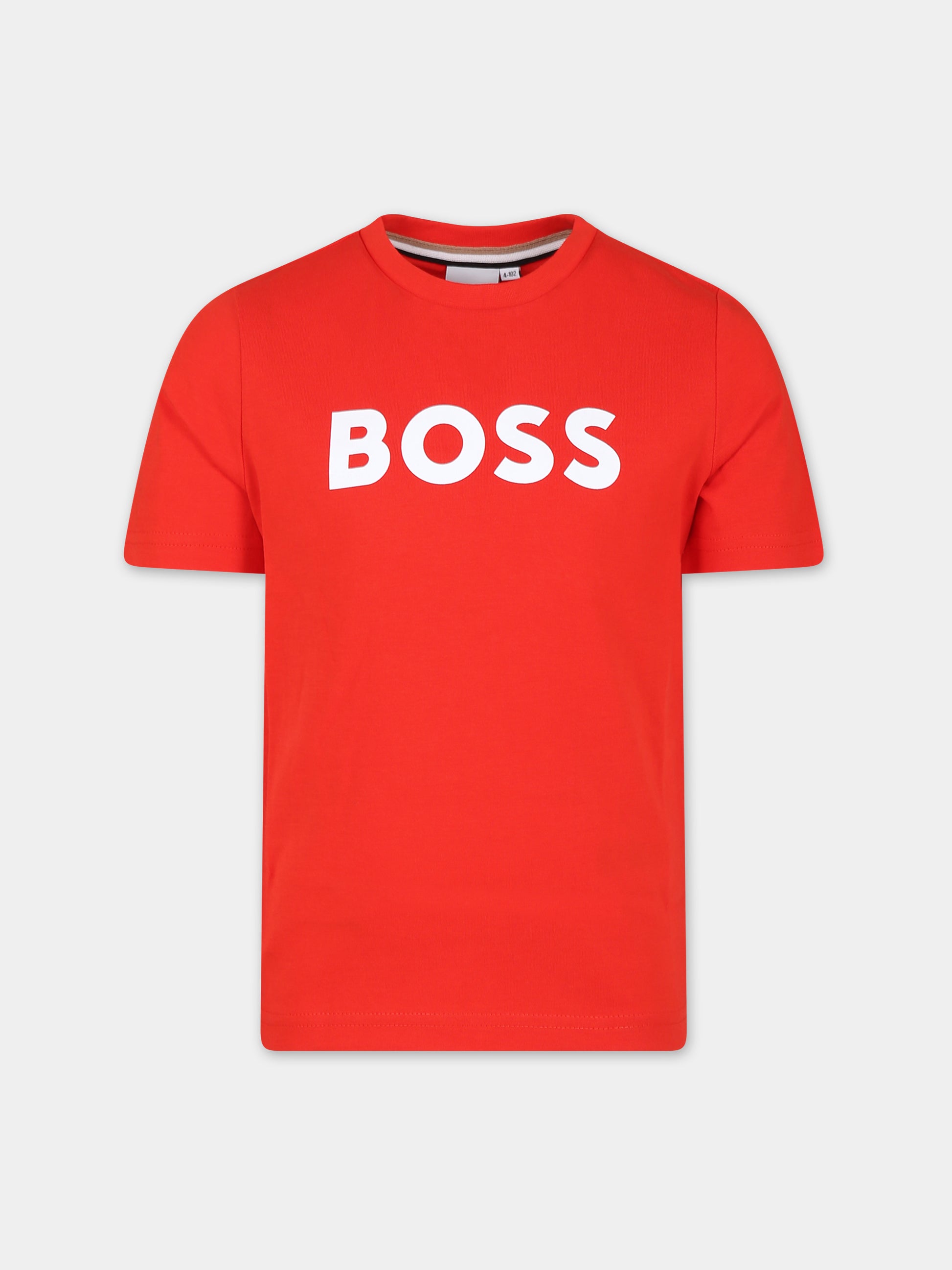 T-shirt rossa per bambino con logo,Boss,J50718 997